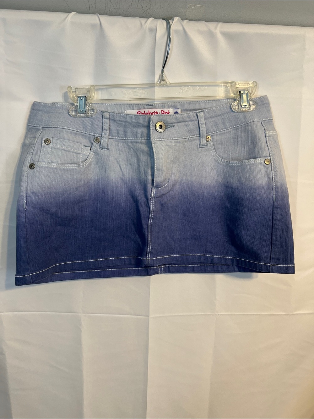 Y2K Celebrity Pink Blue Ombre Denim Mini Skirt